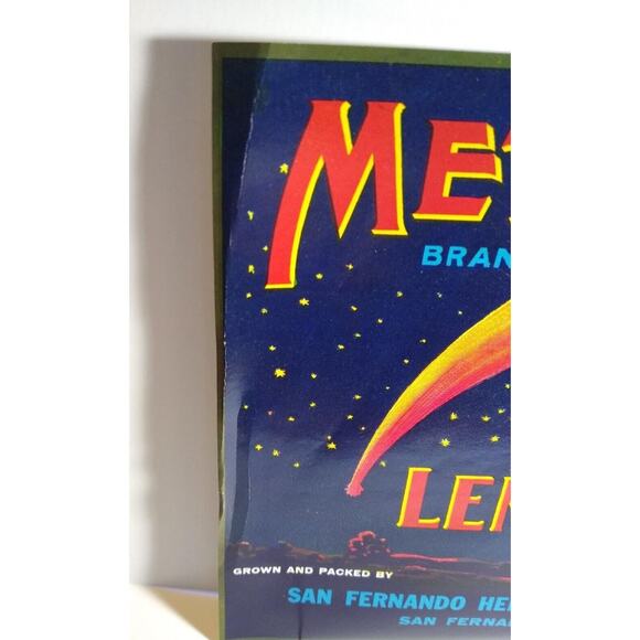 Meteor Brand Lemons Fruit Crate Label Space Age Comet Art Original Vintage 1930s - Picture 3 of 4